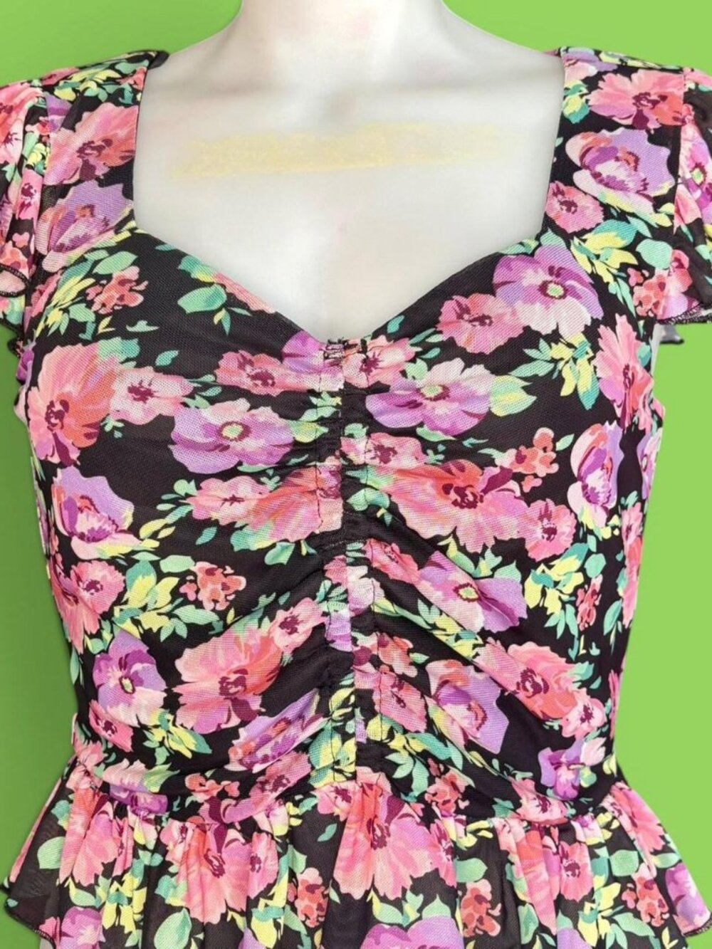 Mixed Threads pink and purple floral mesh top